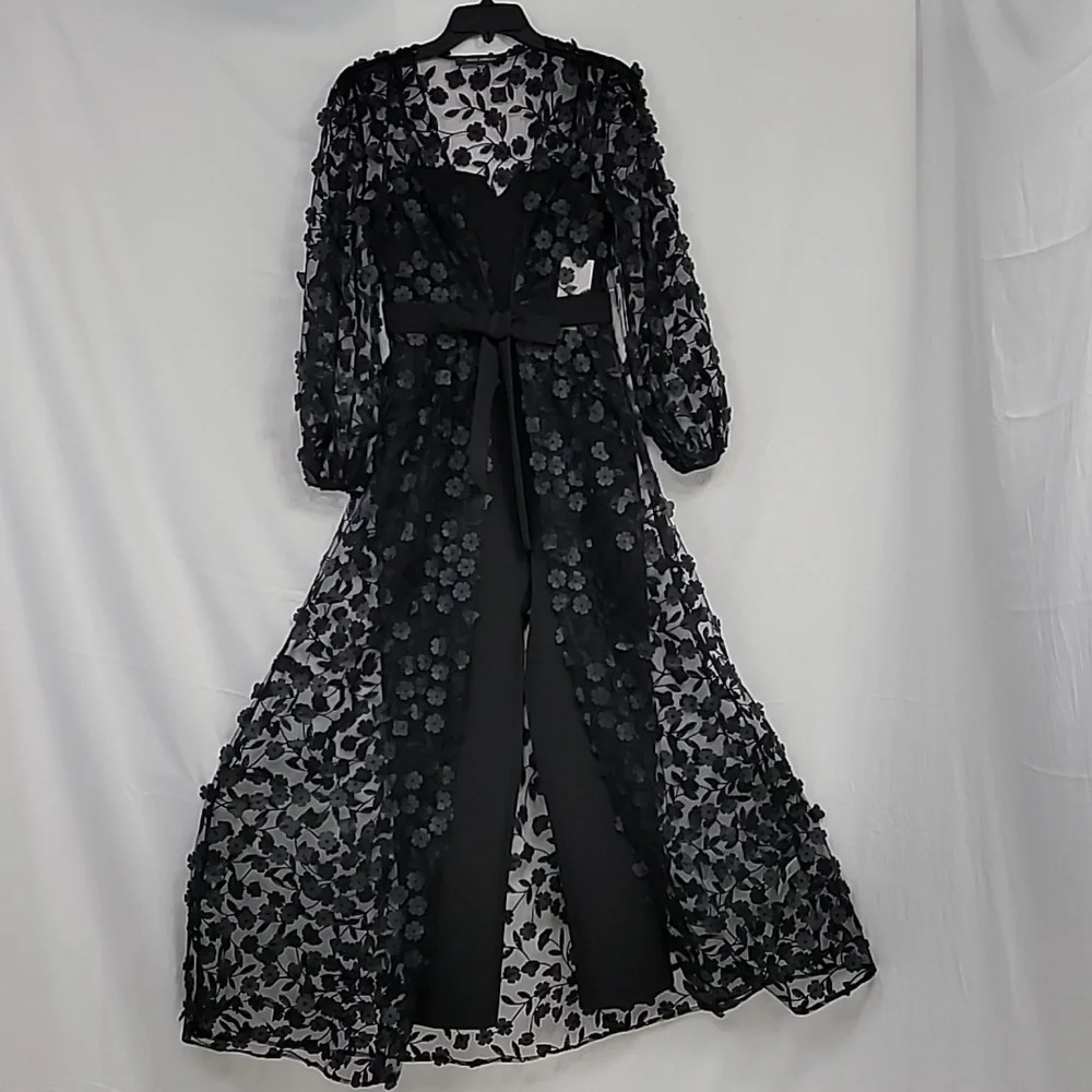 Julia Jordan Women's Black Floral Overlay Jacket & Belted Jumpsuit